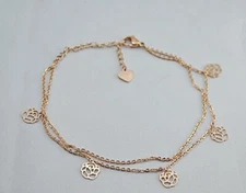 Women Gold Plated Titanium Stainless Steel Rose Flower Anklet Bracelet 8-10"