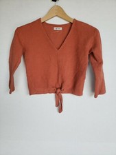 MADEWELL WOMEN'S HALVE SLEEVE TIE FRONT VNECK TOP ORANGE XXS