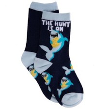 Boys Easter Crew Socks The Hunt is On Me 5-9 navy Shark with Easter egg