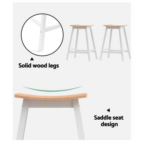Artiss 2x Bar Stools Wooden Stool Dining Chairs Kitchen Barstools Oak White - Picture 6 of 8