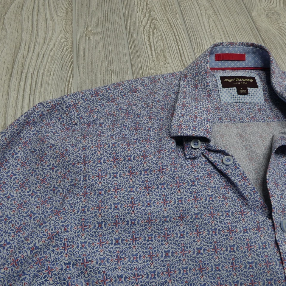 Camisa Johnston & Murphy Adulto Grande Abotonada Puño Abatible Vestido Azul Rojo Floral Foto 3 de 4