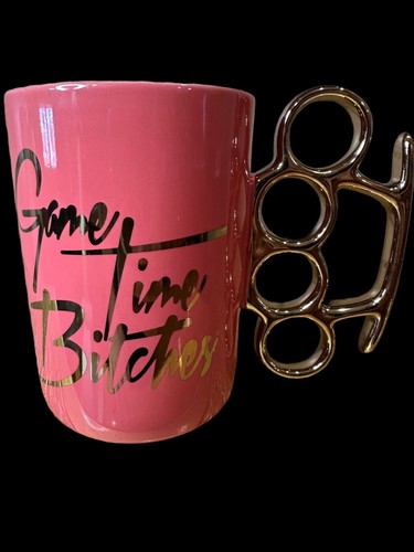 Game Time Bitches Pink Coffee Mug with Faux Brass Knuckle Handle 4.5" Gag Gift - Picture 2 of 12