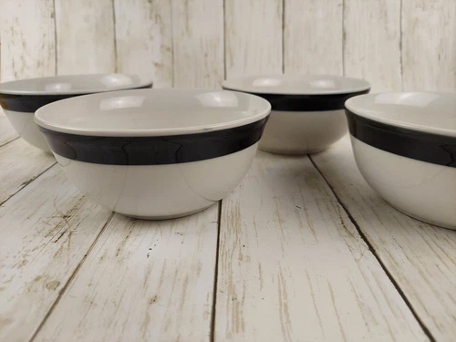 Mainstays Striped Banded Casual Soup Cereal Bowl Black Stoneware Set 4