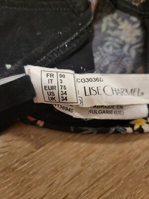 LISE CHARMEL Black Floral Underwire Bra in Red/White/Blue Sz 34D French Lingerie