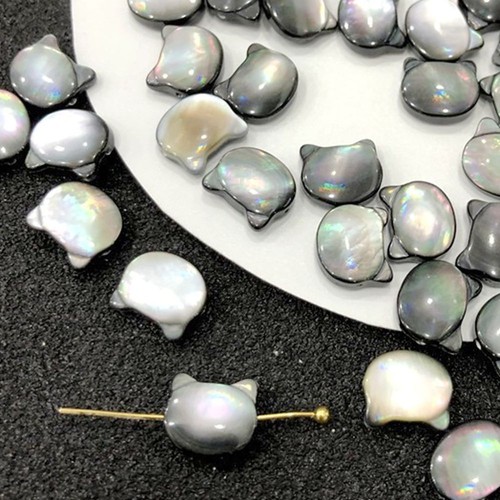 10 PCS 9mmX10mm Natural Black Mother of Pearl Cat Head Sea Shell Loose Beads - Picture 3 of 4