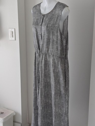 Vestido Eileen Fisher Nuevo sin Etiquetas Gris Plata Sin Mangas Abotonado Delantero M/L - Imagen 1 de 12