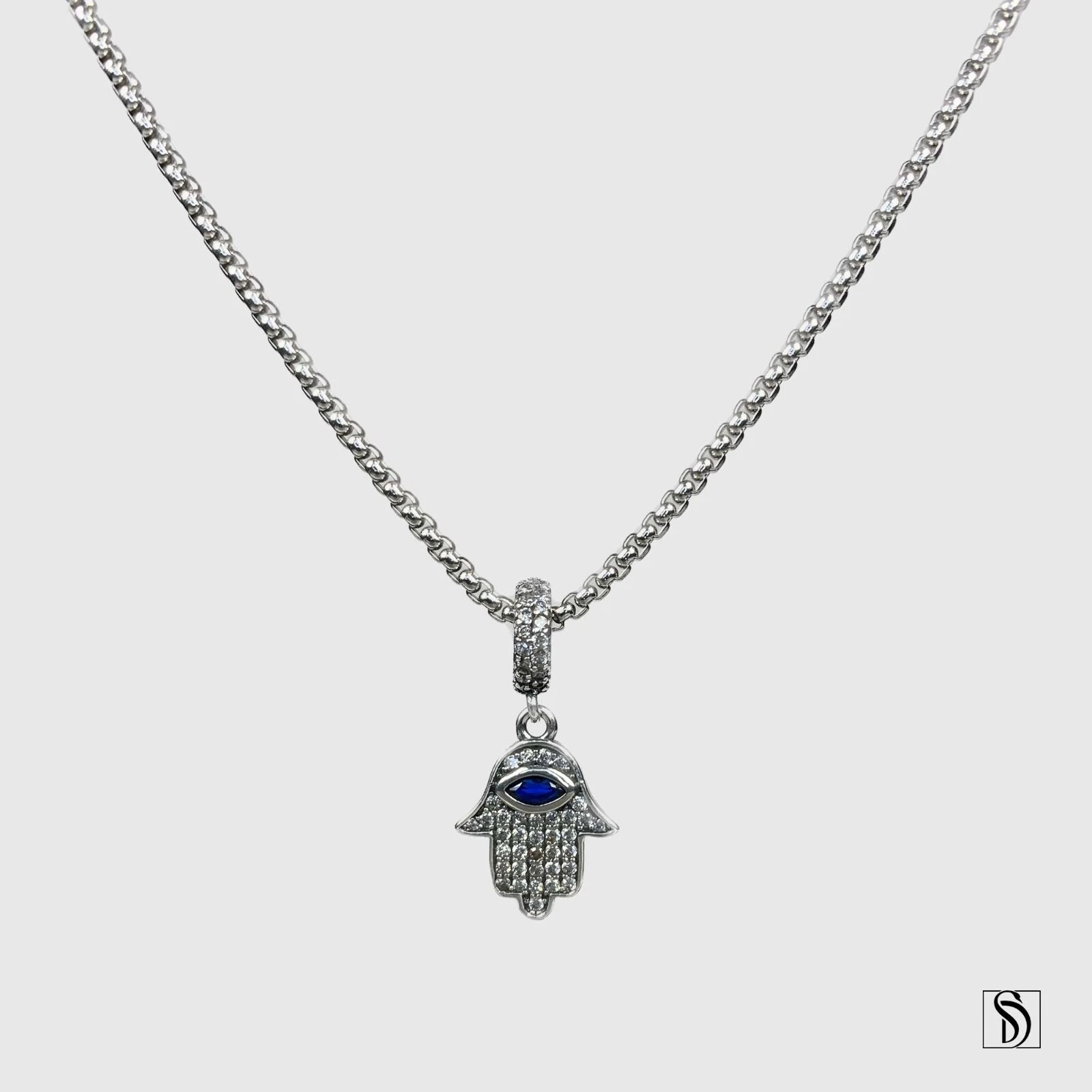 Collier pendentif main Hamsa argent qui voit tout, charme argent sterling premium