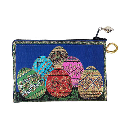 Easter Eggs Pysnky 2 Sided Tapestry Pouch Purse Bag With Leaf on Zipper 5 3/8''
