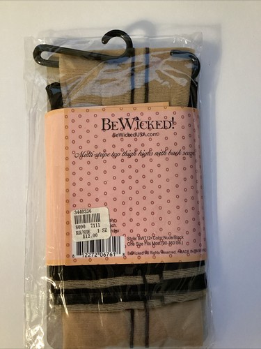 NIB Be Wicked Thigh High Stockings Multi Stripe Top and Back Seam 712 Sexy New - Picture 3 of 5