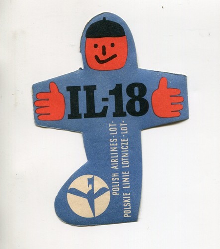 LOTE DE ETIQUETAS DE EQUIPAJE DE AEROLÍNEA VINTAGE POLISH AIRLINES IL-18 troquelado avión azul - Imagen 1 de 2