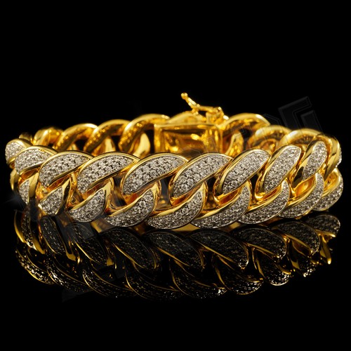 18K Gold Plated Iced 2-Row Lab CZ CUBAN Miami Link Bracelet 15mm - Picture 3 of 5