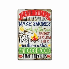 Funny Camping Rules Campfire Sign Fire Welcome Metal Decor Signs Friends Campers