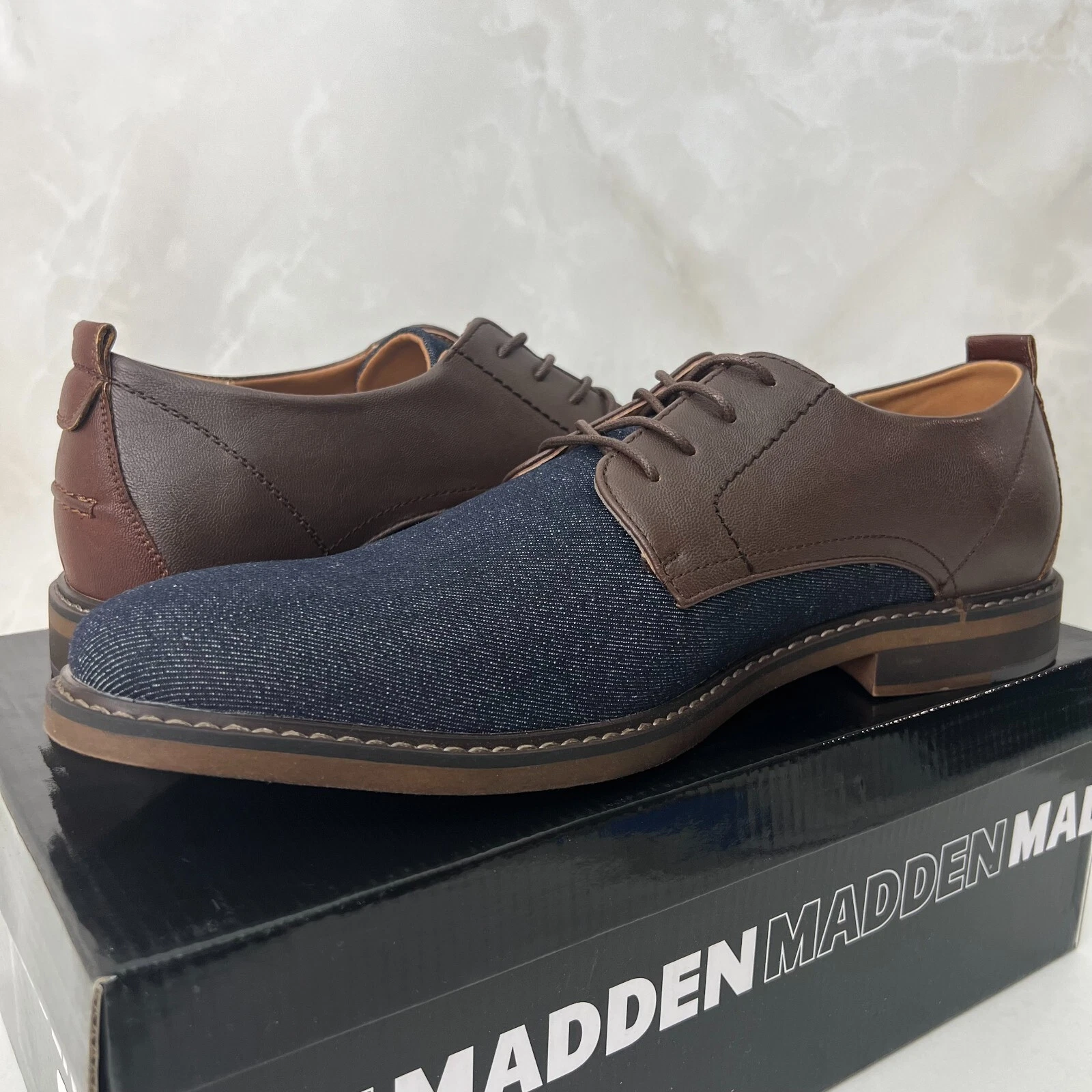 MADDEN Men's Navy Denim Yeller Mixed Media Semi Casual Oxfords Shoes Size 8.5