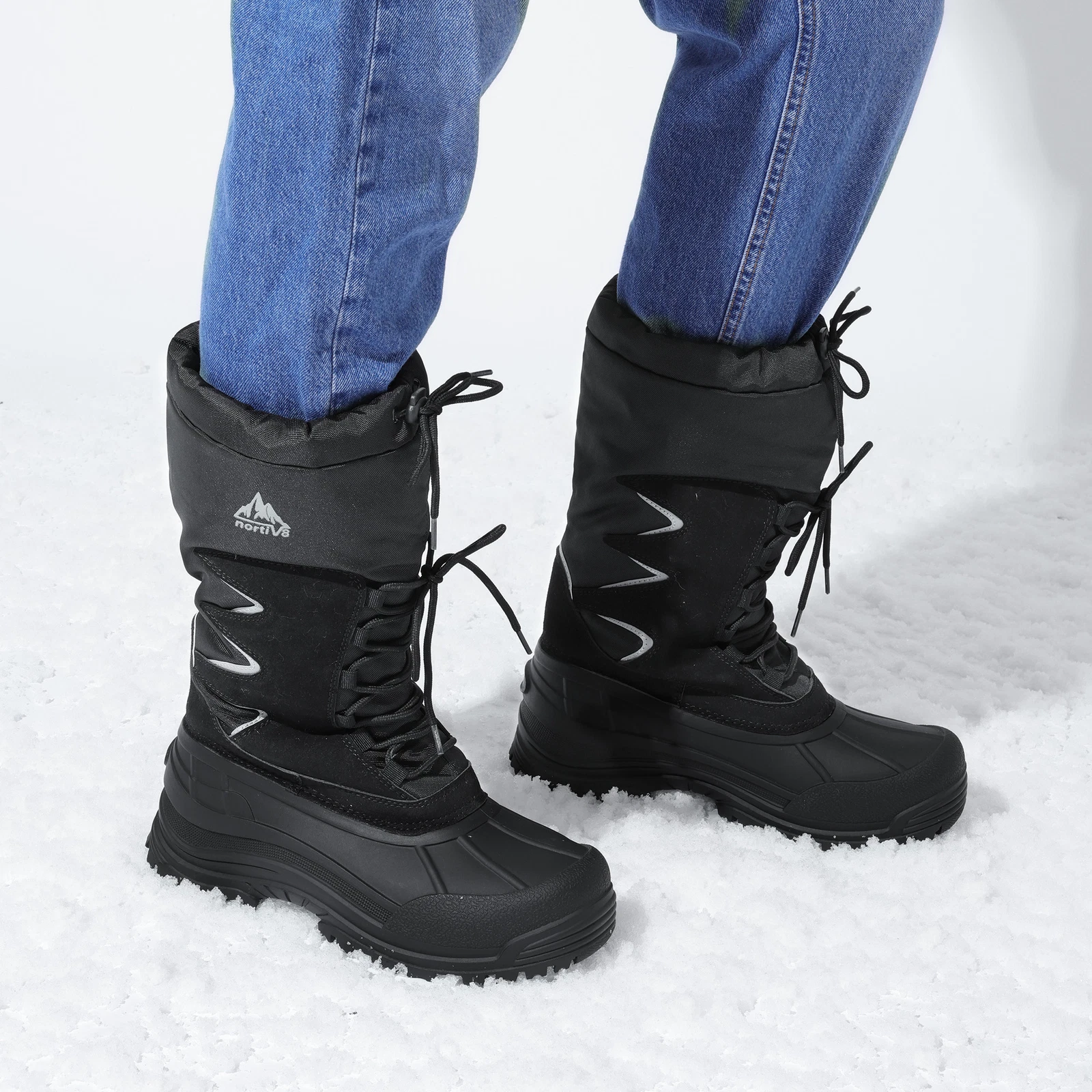 Men Snow Boots Waterproof Mid-Calf Faux Fur Lined Insulated Ski Snow Boots-image