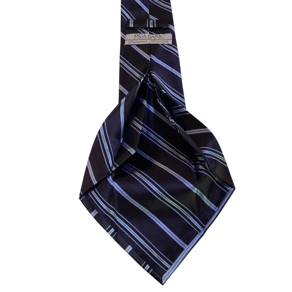 JOS. A. Corbata BANK Signature Platinum SEVENFOLD ITALIA Lujo Rayas Azul Usada en Excelente Condición Foto 4 de 4
