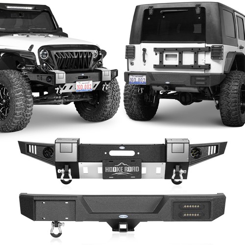 Front Rear Bumper w/Winch Plate Skid Plate LED Light Fit 07-18 Jeep Wrangler JK - Picture 18 of 18