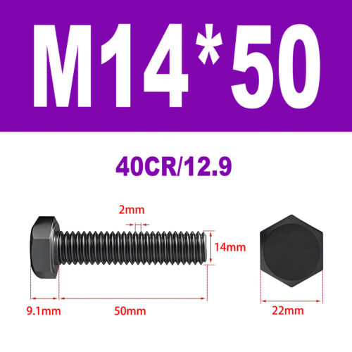 Schwarze Sechskantschraube 12.9 Stahl Voll Maschinen Schrauben M4-M16 DIN 933 - Bild 111 von 126