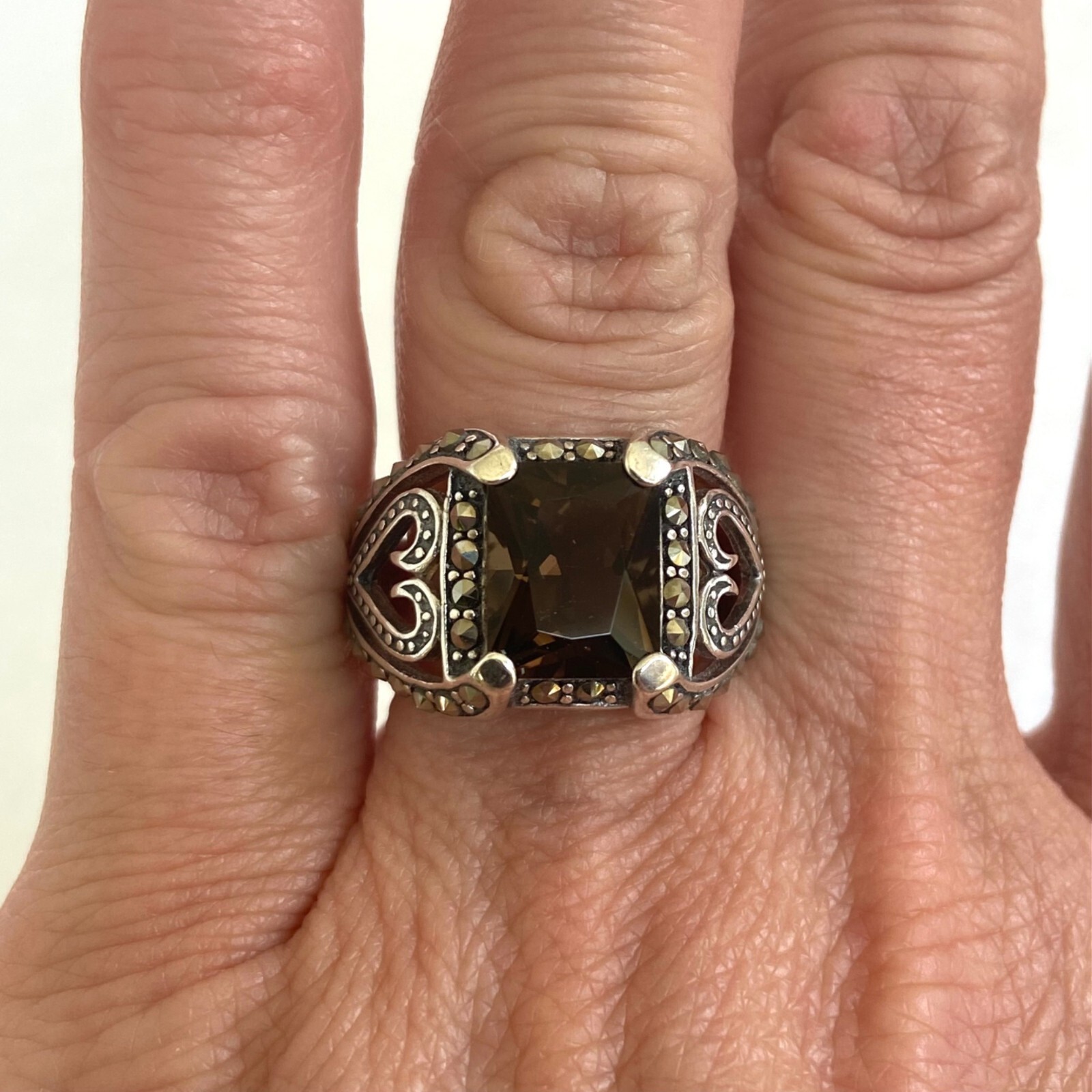 Sterling Silver 925A Rectangular Smoky Quartz & M… - image 1