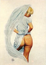 Nudes, Risque, Artist Signed Aslan, Nude Bride From Behind, Modern Pc.