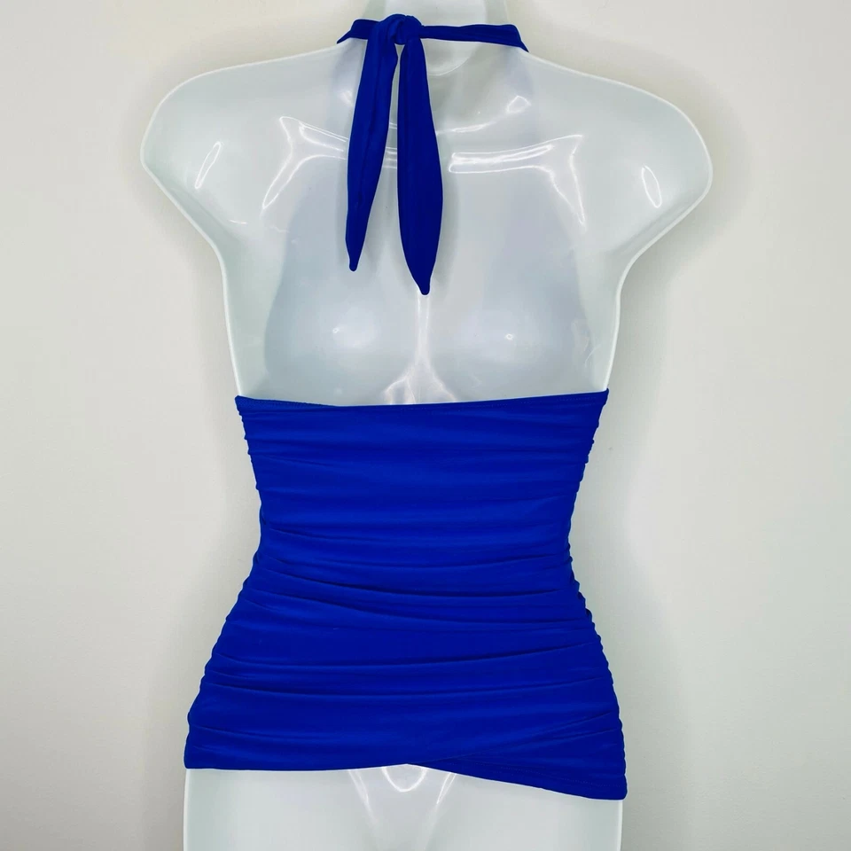 Carmen Marc Valvo 96 美元皱褶吊带蝴蝶结三明治游泳上衣,尺寸 S — 第 4/4 张图片