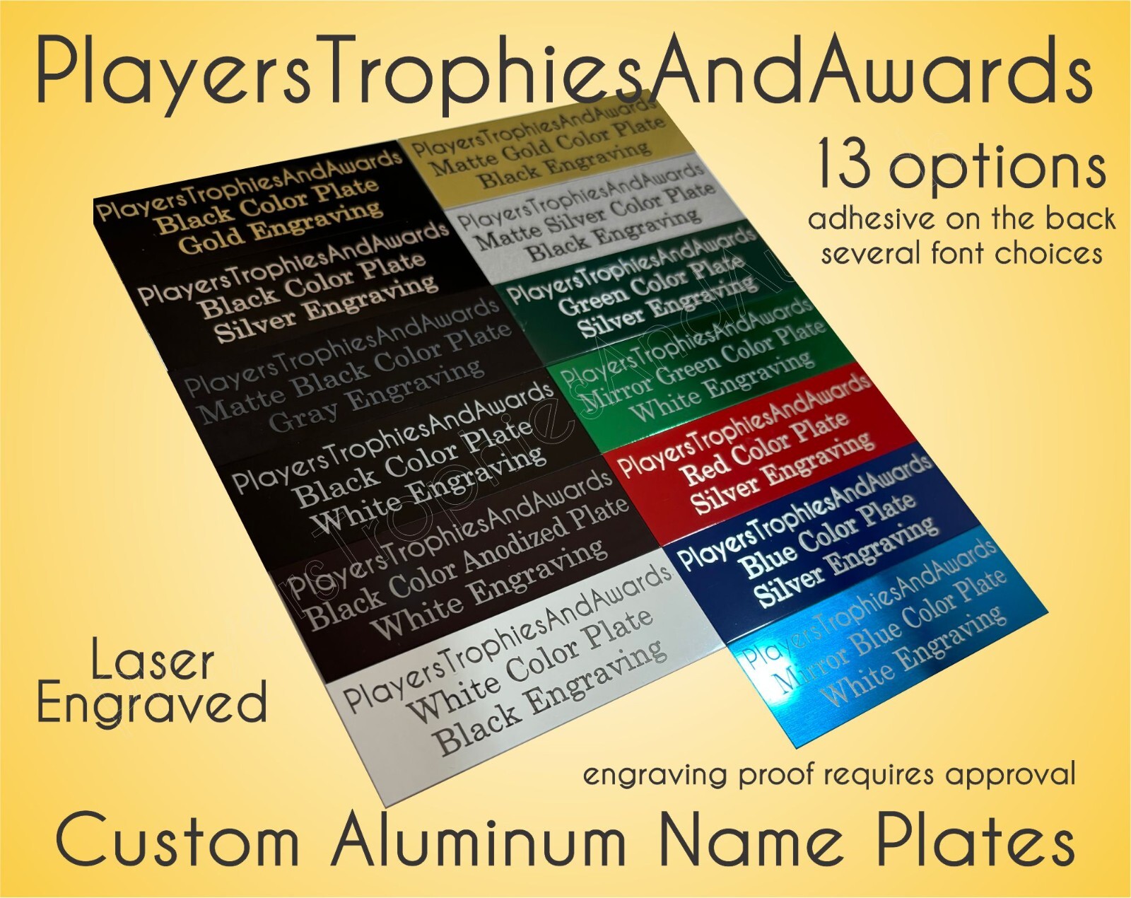Engraved Name plate ALUMINUM Custom laser Engraving CHOICE of size proof inc PTA
