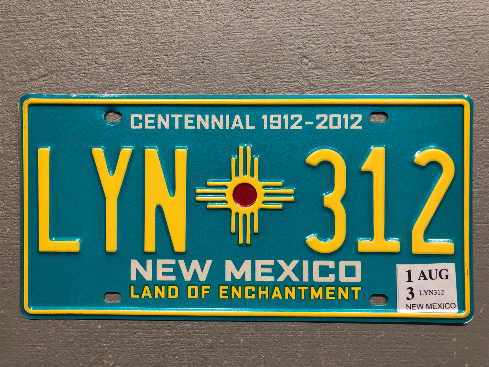 NEW MEXICO LICENSE PLATE LAND OF ENCHANTMENT TURQUOISE RANDOM LETTERS