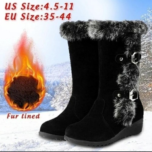Invierno Cálido Medio Pantorrilla Botas para Nieve Mujeres Forradas de Piel Hebilla Plana Informal Zapatos Largos - Imagen 7 de 17