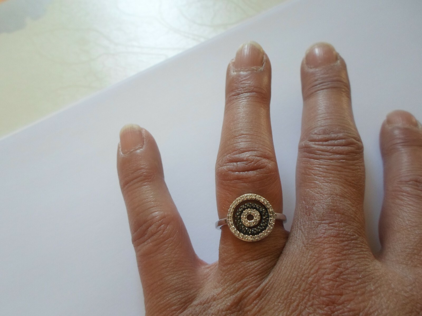 solid silver ring, openwork circles, black and wh… - image 3