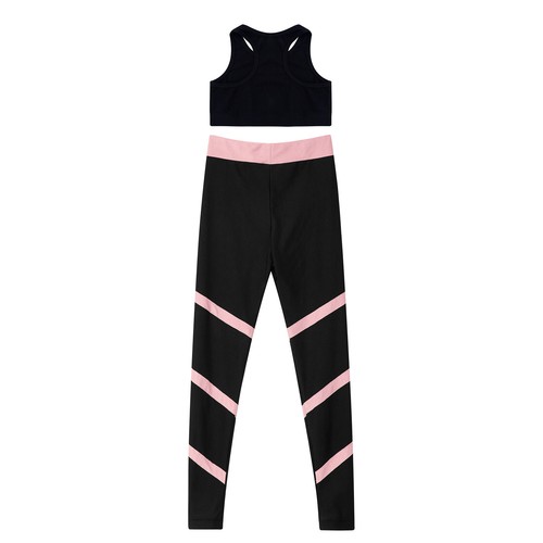 Kids Girls Crop Top With Pants Slim Fit Dance Set Gymnastics Outfits Round Neck - Picture 20 of 58
