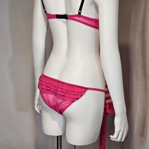 Victoria's Secret sexy Little Things rosa Satin Schürze Schnur Bikini 36B M Rüsche - Bild 3 von 7