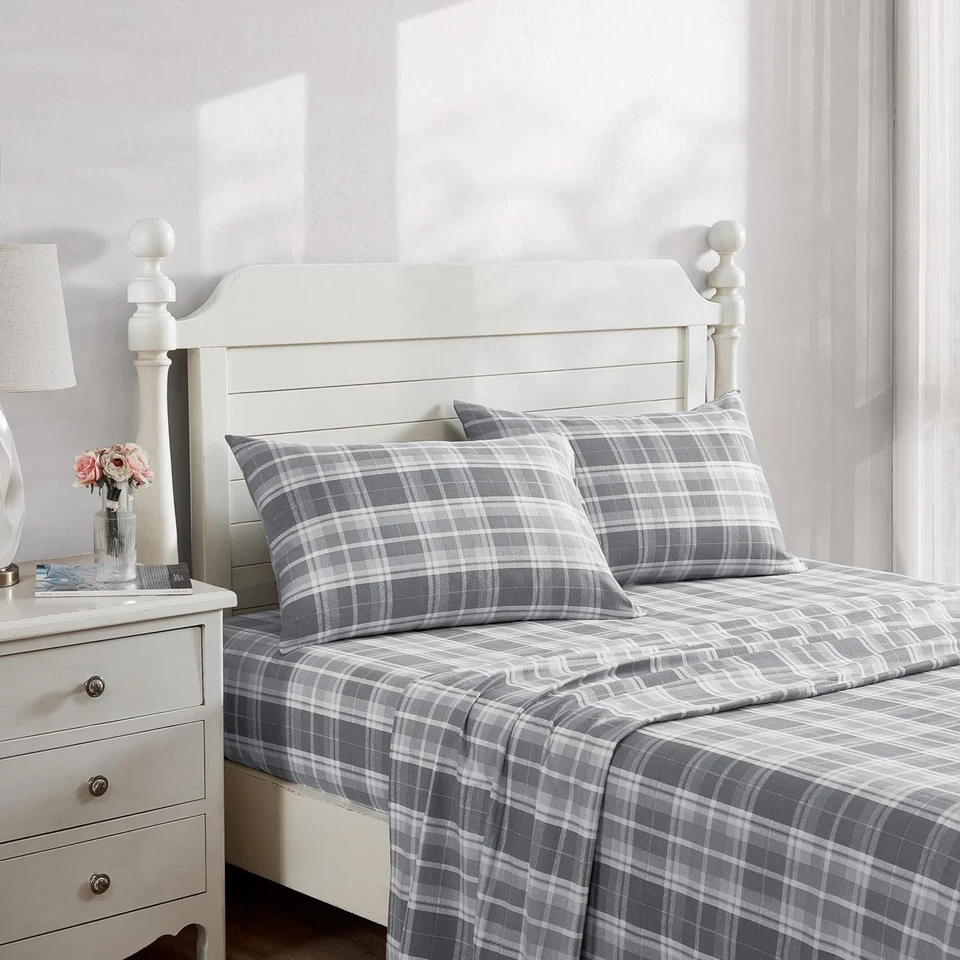 Sheets Set Di Lenzuola in Flanella Di Cotone, Mulholland Plaid Grigio, King - Immagine 3 di 4