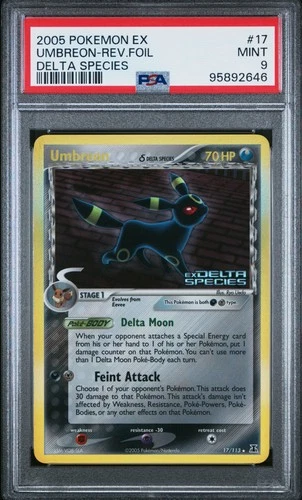 2005 POKEMON EX DELTA SPECIES #17 UMBREON-REVERSE FOIL PSA 9