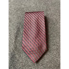 Calvin Klein Mens Silk Necktie Red Black Grey Diagonal Striped Made in USA