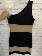 Shein Black/Nude Stripe One Shoulder Mini Dress Polyester/Spandex EUC Junior's M