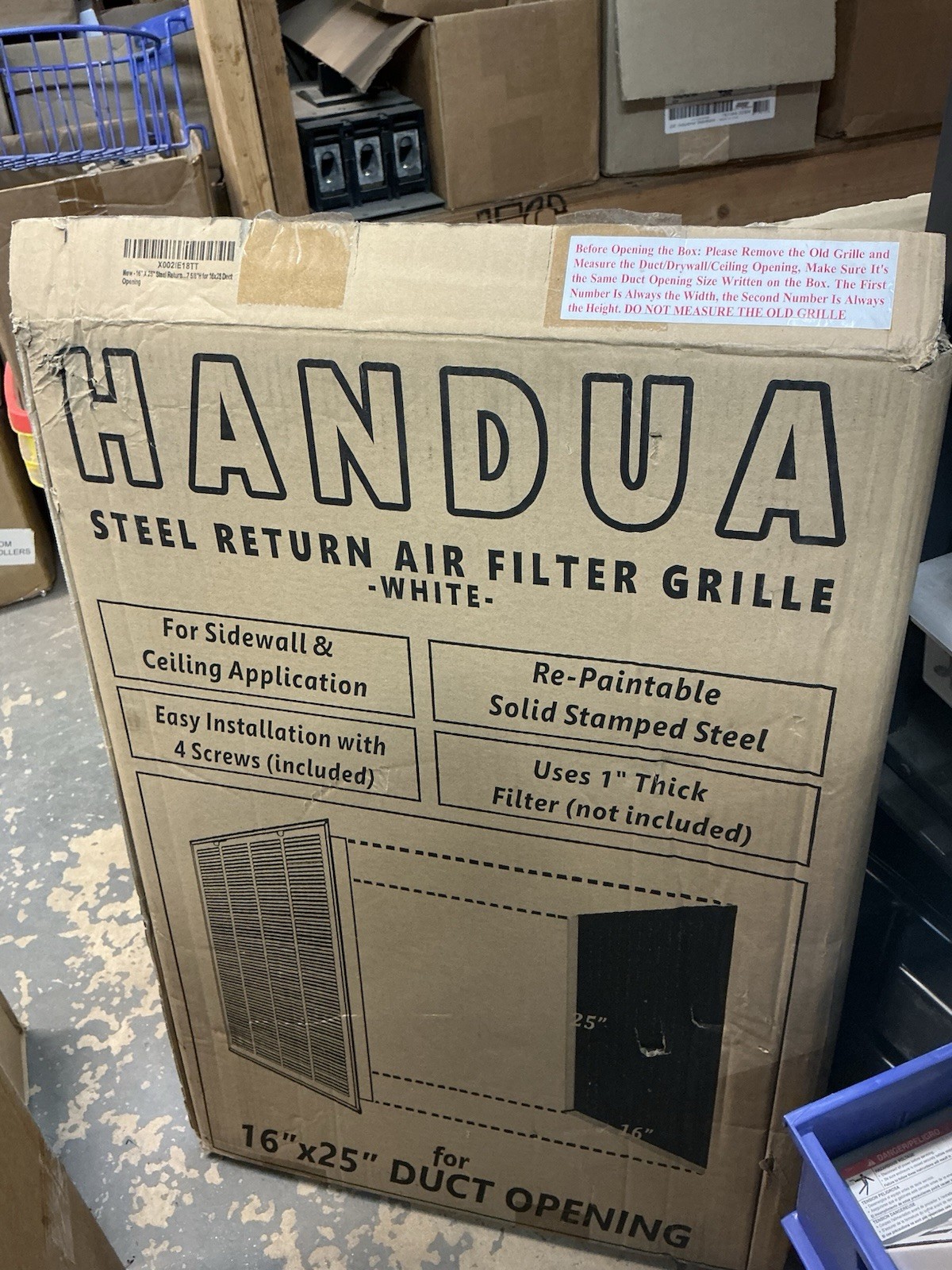 Handua 16x25 Steel Return Air Filter Grille White Removable Door HVAC Vent