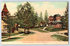Postal antigua de Cortland NY New York Prospect Street Corner Hill Street