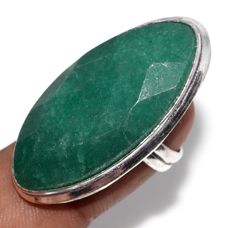 925 Silver Plated Handmade Emerald Ethnic Ring Size US 6 JW