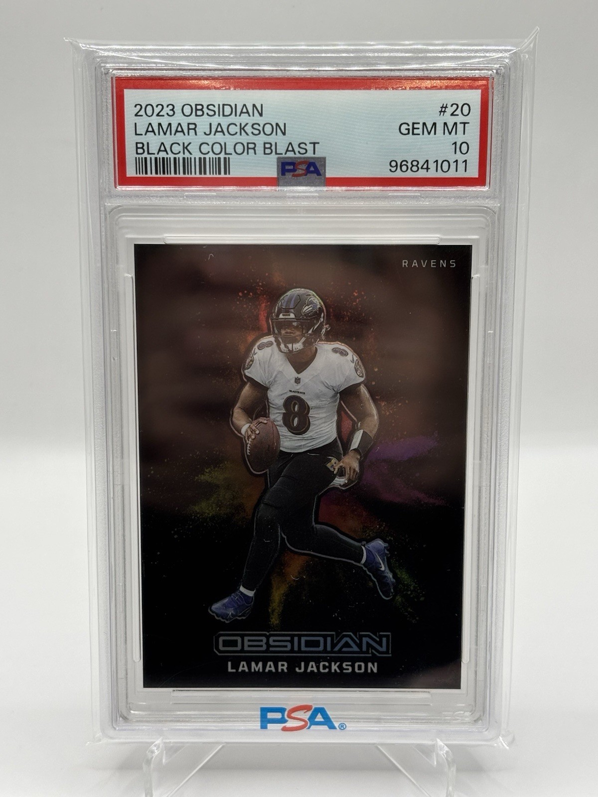 2023 Obsidian Football - Lamar Jackson Black Color Blast PSA 10