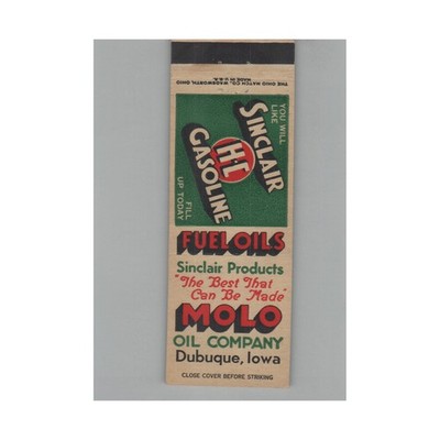 Matchbook Cover Sinclair Gas Station Molo Oil Company Dubuque IA