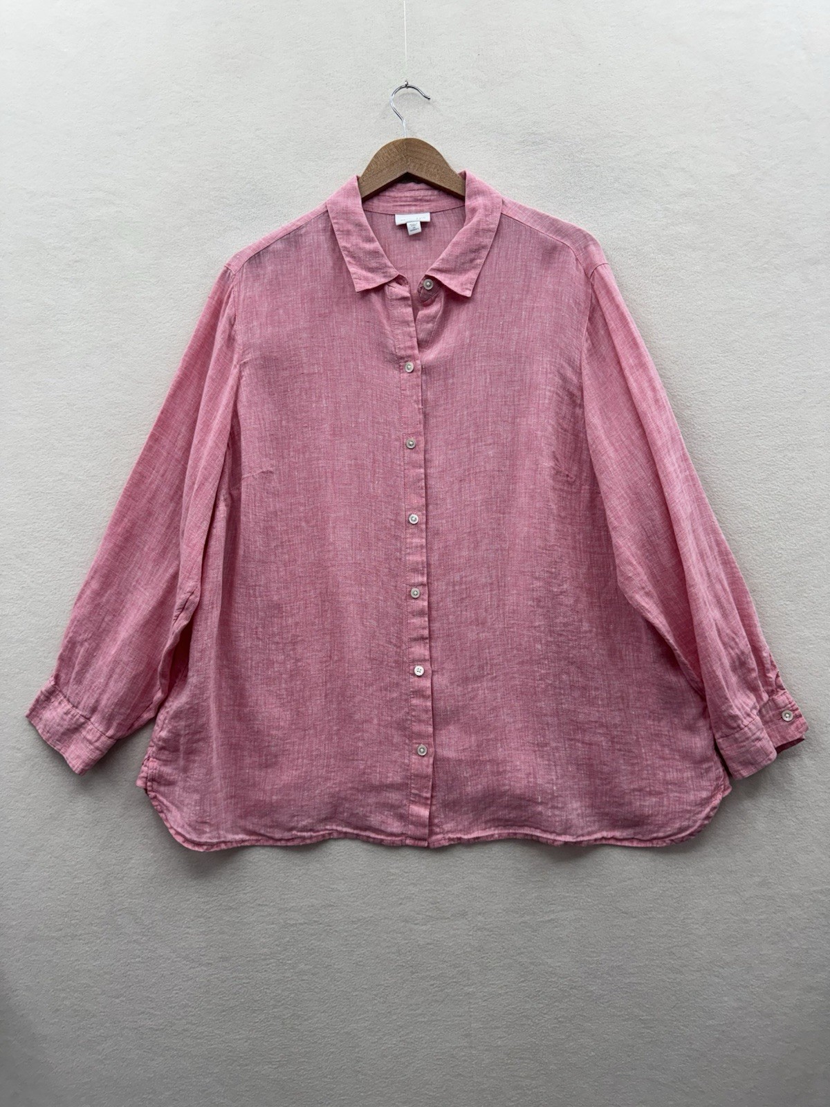 J. Jill Love Linen Women's 2X Pink Button-Up Shirt 100% Linen