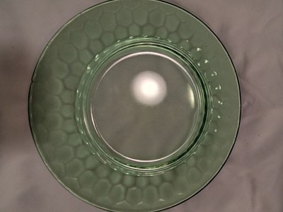 Green Depression Glass Plate Luncheon 8 Inch Jeanette Hex Optic Honeycomb (4)