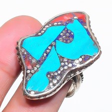 Turquoise Red Coral Adjustable Ring Handmade Boho Tibetan Nepali Jewelry NR 3415