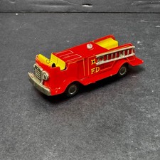 Vintage Tin Litho Fire Truck Toy Japan Red FD Friction Vehicle Collectible