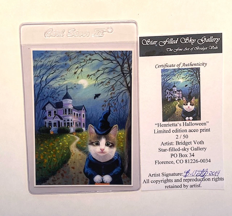 ACEO Original LE #2/50 Print Cat Witch Victorian Halloween by Bridget Voth 2014 - Image 2 of 4