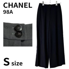 USED CHANEL COCO BUTTON 98A TAPERED PANTS 36 BLACK CHANEL EXCELLENT