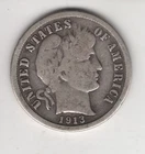 1913-P BARBER DIME 10¢ PHILADELPHIA MINT 90% SILVER COIN UNITED STATES AMERICA