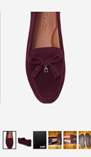 Coach Women  s Wine Suede Loafer Flats Tassel Bow Slip-On Round Toe 5 B