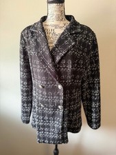 Black and White Tweed Pattern Double-Breasted Stretch Blazer