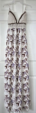 FADED ROSE Ivory & Brown Floral Maxi Dress Crochet Top Boho Hippie Beach Size S