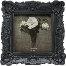 CISOO 4x4 Vintage Small Picture Frame, Antique Ornate Black Square 4x4,